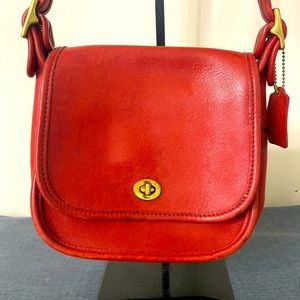 Red vintage coach legacy saddle bag